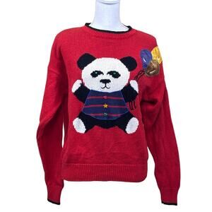 Bramble Lane red panda sweater, medium, whimsical, warm, cabincore, wacky